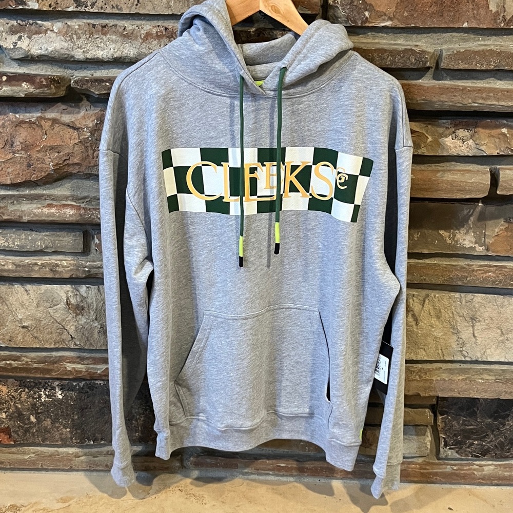 LIV Golf Cleeks Golf Club Checkered Logo Heather Grey and Green Team Hoodie